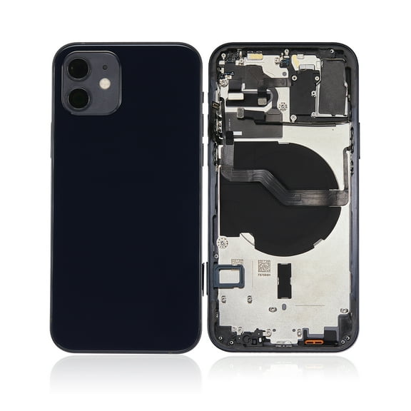 Replacement Back Housing W/ Small Components Pre-Installed Compatible For iPhone 12 (No Logo) (Aftermarket Plus) (International Version) (Black)