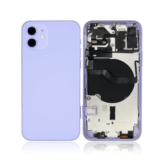 Replacement Back Housing W/ Small Components Pre-Installed Compatible For iPhone 12 (No Logo) (Aftermarket Plus) (International Version) (Purple)