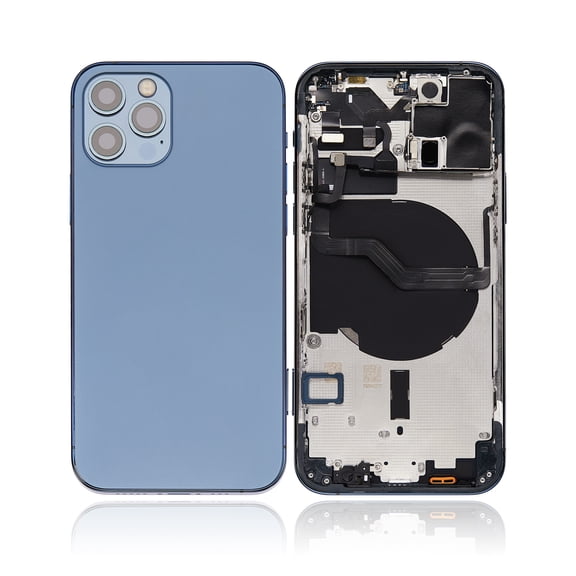 Replacement Back Housing W/ Small Components Pre-Installed Compatible For iPhone 12 Pro (No Logo) (Aftermarket Plus) (International Version) (Pacific Blue)