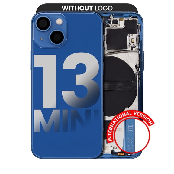 Replacement Back Housing W/ Small Components Pre-Installed Compatible For iPhone 13 Mini (International Version) (No Logo) (Aftermarket Plus) (Blue)