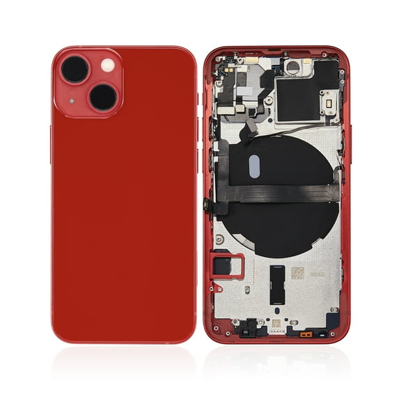 Replacement Back Housing W/ Small Components Pre-Installed Compatible For iPhone 13 Mini (No Logo) (Aftermarket Plus) (International Version) (Red)