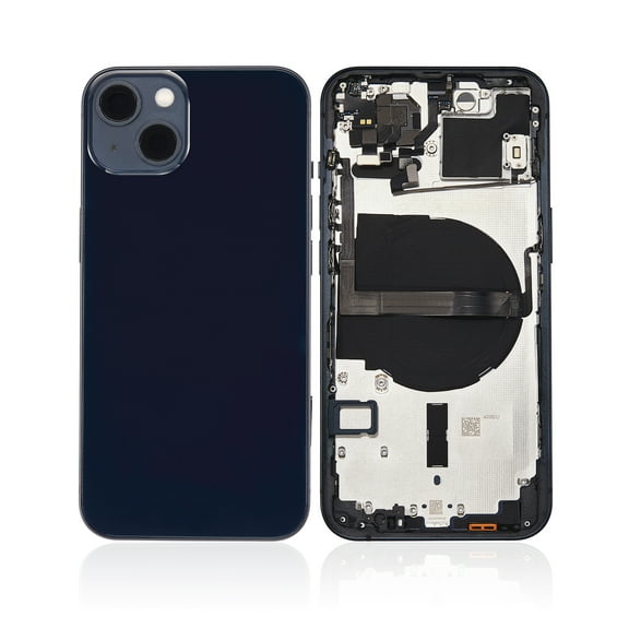 Replacement Back Housing W/ Small Components Pre-Installed Compatible For iPhone 13 (No Logo) (Aftermarket Plus) (International Version) (Midnight)