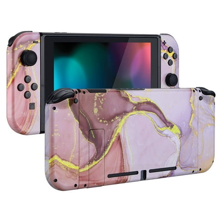 Replacement Backplate Housing w/Full Set Buttons Cosmic Pink Gold Shell for Nintendo Switch Console