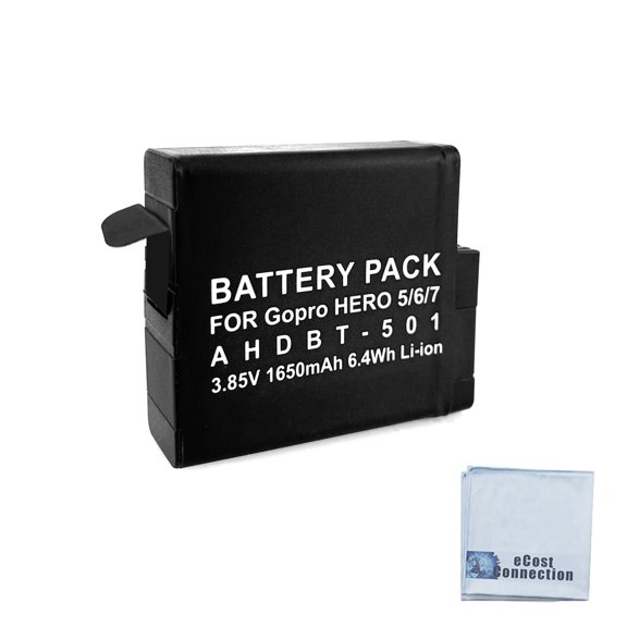 Replacement Battery AHDBT 501 for GoPro Hero 5, 6, 7 Silver and Black Edition Includes eCostConnection Microfiber Cloth