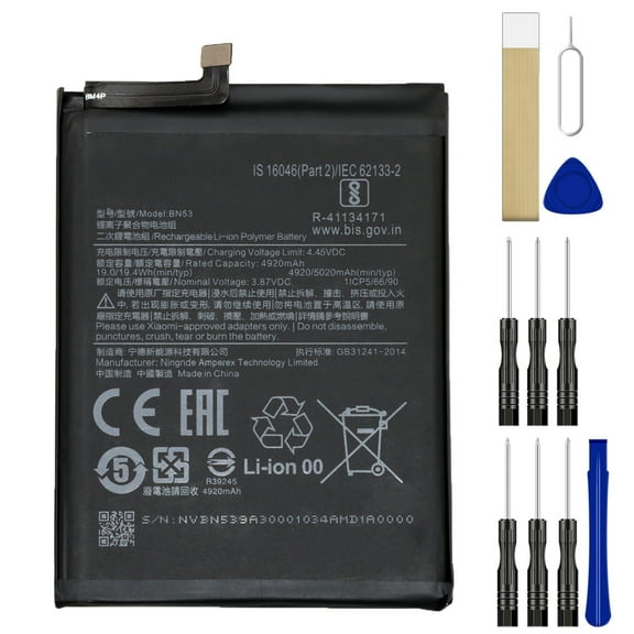 Replacement Battery BN53 For Verizon Xiaomi Redmi Note 9+ Pro Tool