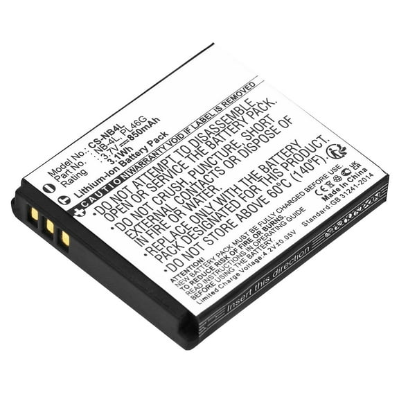 Replacement Battery for Canon Digital IXUS 55,Digital IXUS 60,Digital IXUS 65,Digital IXUS 70,Digital IXUS 75,Digital IXUS 80 IS,Digital IXUS i Zoom,NB-4L,PL46G,3.7V/850mAh