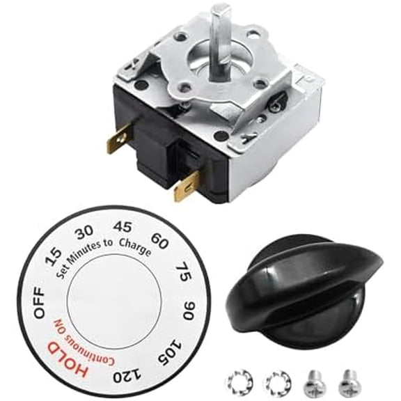 Replacement Battery Charger Timer Kit(120 Minute with Hold Position) Fits for Schumacher,Century and Other Chargers,with Knob and Mounting Screws,A 120 Minute Timer Dial Label is Included