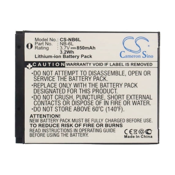 Replacement Battery For Canon 3.7v 850mAh / 3.2Wh Camera Battery