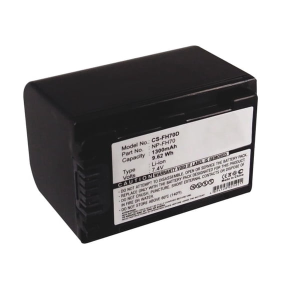 Replacement Battery for HDR-TG1,HDR-TG1/E,HDR-TG1E,HDR-UX10,HDR-UX19E,HDR-UX20,HDR-UX20/E,HDR-UX3E,HDR-UX5,HDR-UX5E,HDR-UX7,HDR-UX7E,HDR-UX9E,NP-FH70,7.4V/1300mAh