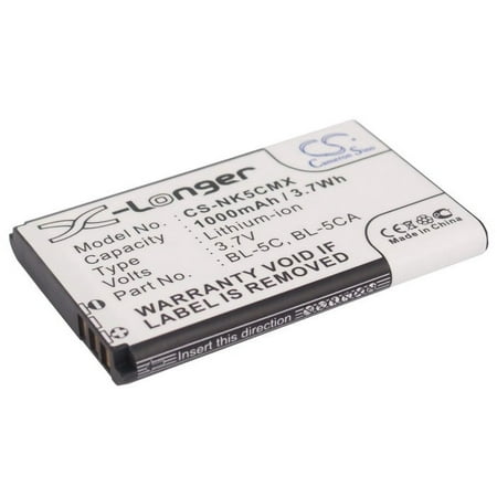 Replacement Battery for Nokia 105 (2023),1100,1101,1110,1110i,1112,1200,1208,1255,1280,1315,1600,1650,2112,2118,2255,2270,2280,2285,2300,2310,PN:BL-5C,BL-5CA,3.7V/1000mAh