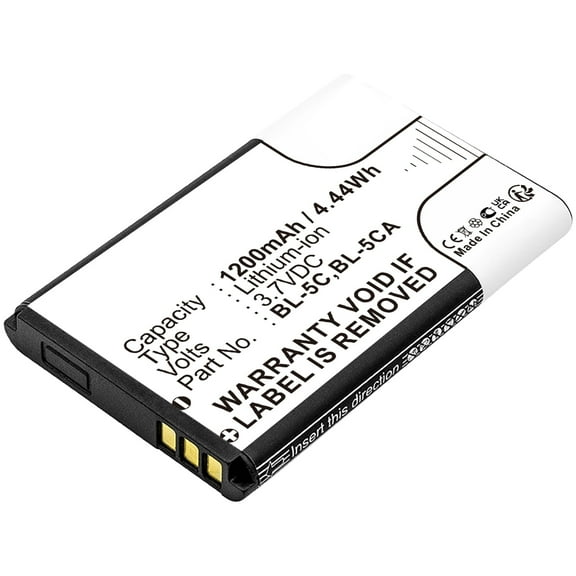 Replacement Battery for Nokia 6822,7600,7610,Asha 230 DualSim,C1,C1-00,C1-01,C1-02,C2,C2-01,C2-02,C2-03,C2-06,C2-07,E50,E60,LD-3W,BL-5C,BL-5CA,3.7V/1200mAh