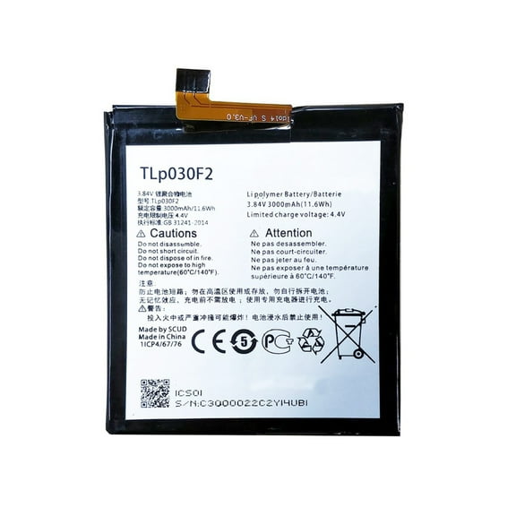 Replacement Battery TLp030F2 3000mAh Li-Polymer Compatible With BlackBerry DTEK60 / Alcatel One Touch Idol 4S