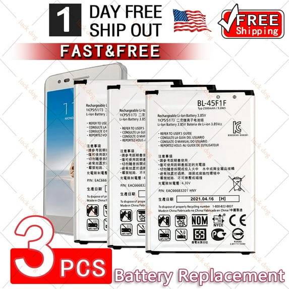 Replacement Battery for TracFone LG BL-45F1F EAC63321601 Battery for Risio 3 Fortune 2 2018 Phoenix 3 4 Rebel 2 Aristo 2 K4 2017 K8 Cell Phone Li-ion Battery 2500mAh - 3PCS