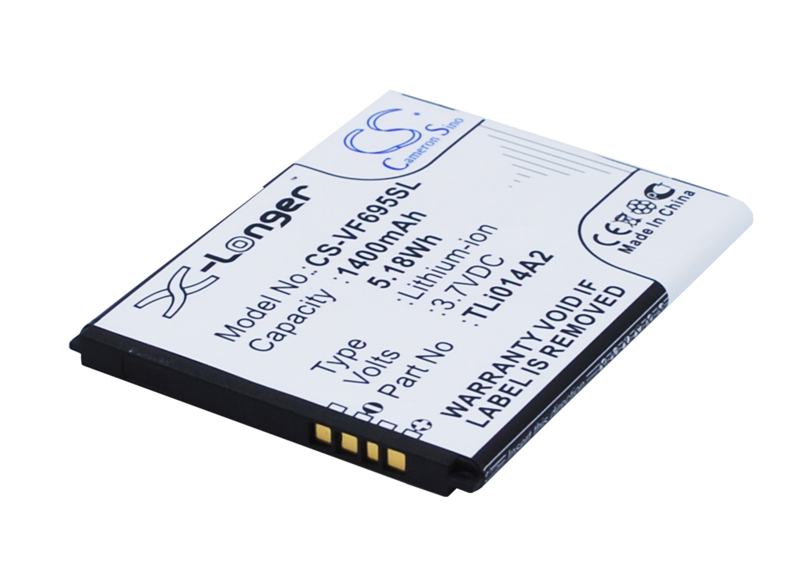 Batteria TECHTEK 1400mAh Compatibile Con Vodafone 785, Smart 4 Mini, Smart First 6, Mini, V695, VF-575, VF-695, VF-785, VF-V695 (sostituisce TLi014A2)