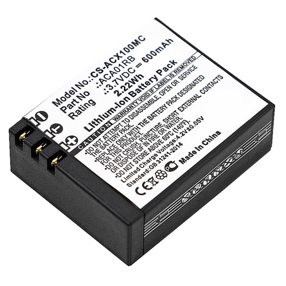 Replacement Battery for ACTIVEON CX,CX Gold,CX HD,ACA01RB,3.7V/600mAh