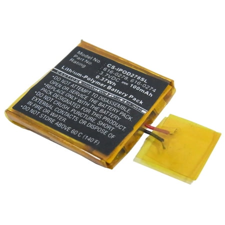 Replacement Battery for Apple iPOD Shuffle G2 1GB,iPOD Shuffle G3,PN:616-0274,616-0278,100mAh