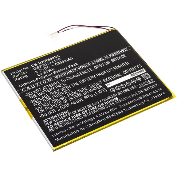 Replacement Battery for Barnes & Noble BNTV650,Nook 10.1,GSP30134138,6300mAh