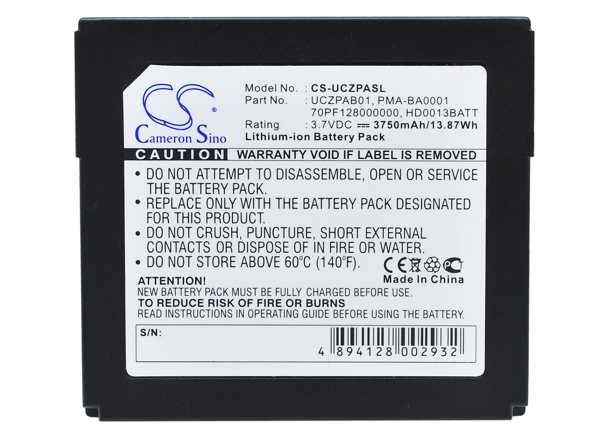Replacement Battery for Creative Zen Protable Media Center,PN:BA20603R79913,PMA-BA0001,UCZPAB01,3750mAh