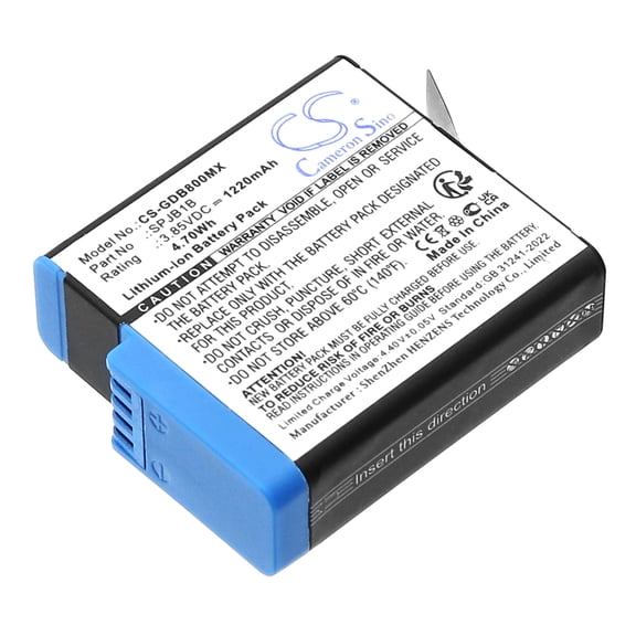 Replacement Battery for GoPro 601-10197-00,601-27537-000,AABAT-001,AABAT-001-AS,AHDBT-501,AHDBT-801,SPJB1B,1220mAh