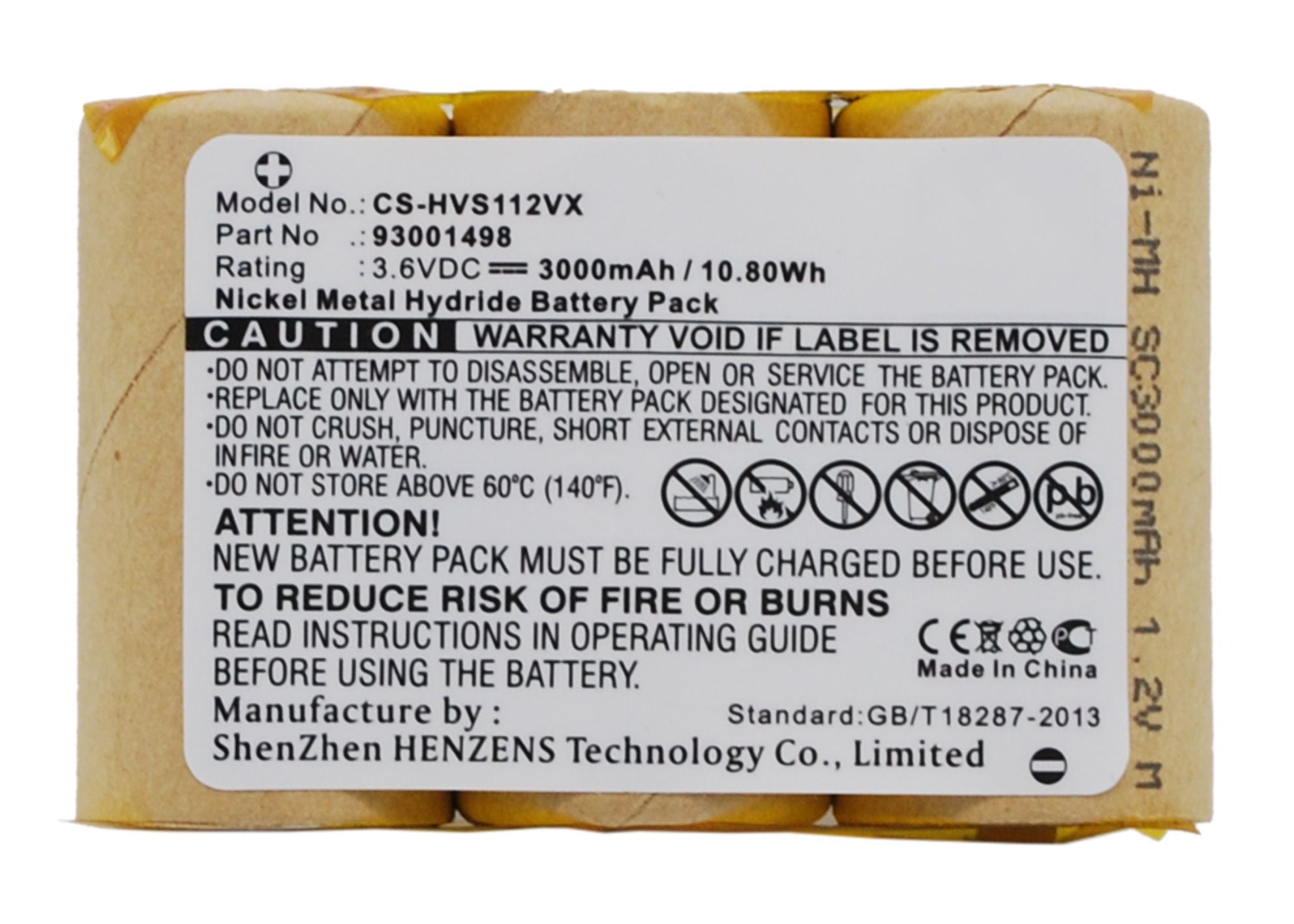 Replacement Battery for Hoover S1120,93001498,3000mAh/3.6V