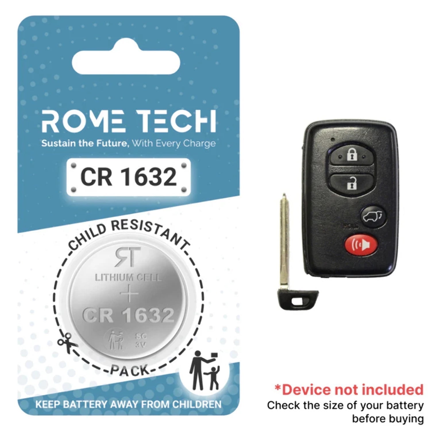 Replacement Battery for Key Fob - Toyota Venza 2009-2016 (4-Button Key