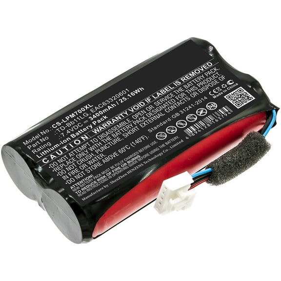 Replacement Battery for LG Music Flow P7,NP7550,PJ9,PJ9B,PJS9W,PK7,Xboom Go PK7,PN:EAC63320601,EAC63918901,TD-Bb11LG,3400mAh