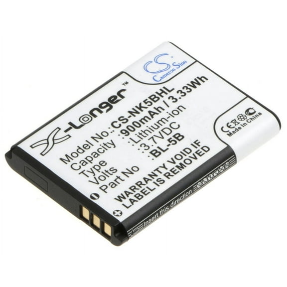 Replacement Battery for Nokia BL-5B,PN:BL-5B,900mAh