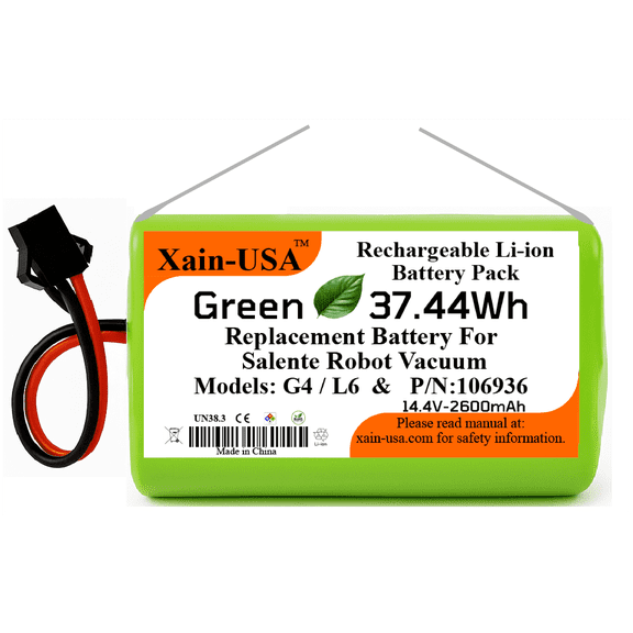 Replacement Battery for Salente  G4 & L6 Robot Vacuum Cleaners PN: 106936, 14.4V - 2600mAh  (37.4Wh) with Built-in Battery Management System (BMS)