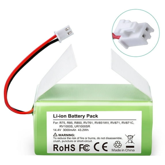 Replacement Battery for Shark Ion R75 RV85 RV850 RV750-N RVBAT850(2-prongs plug)