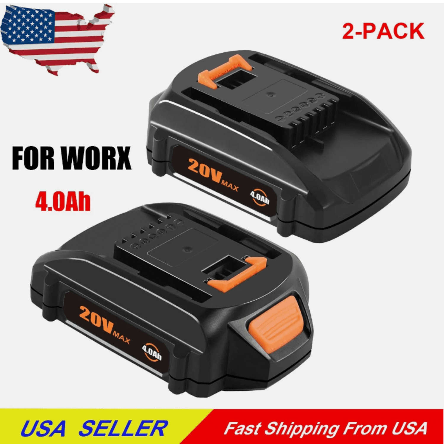 Replacement Battery for Worx 20V Battery Lithium 4.0Ah WA3520 WA3525 WG151s,WG155s,WG251s,WG540s,WG545s,WG890,WG891 2Pack Tool Battery
