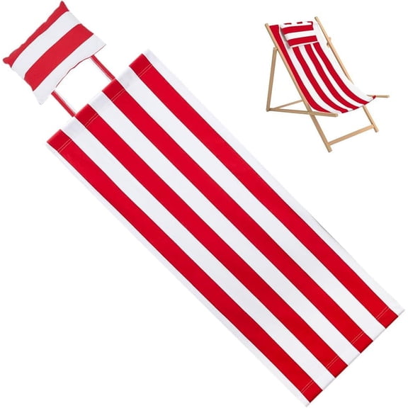 Replacement Beach Sling Chair Cloth with Pillow Folding Lounge Deck Chair Cloth 44x17 Inch Red White Stripes Sling Chairs Canvas for Patio Outdoor Sunbathing Garden Courtyard diy FireBrick