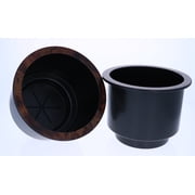 Replacement Black Plastic Cup Holders, Chrome or Wood Finished Lip, Set of 2 Wood