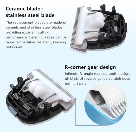 Replacement Blades 2 Pack for Dog Hair Vacuum and Grooming Kit - Low Noise Pet Clipper Blade by