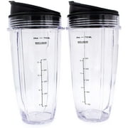 Replacement Blender Cup with Lid 2 Pack 24 Oz Cups For Ninja Auto iQ BL480 BL482 BL642 NN102 BL682 BL450 BL2013
