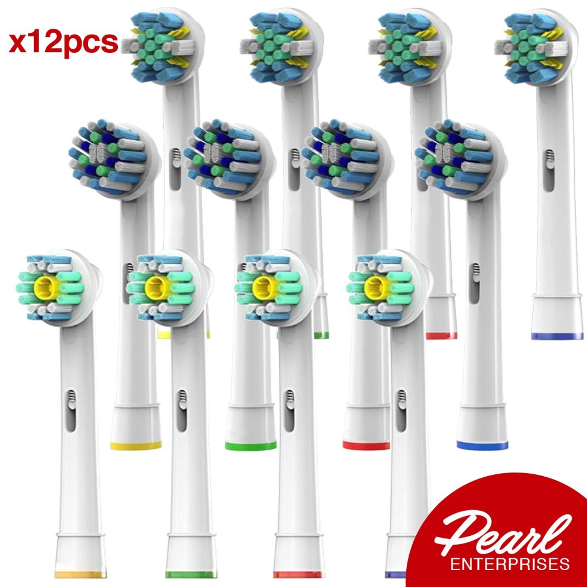 Replacement Brush Heads Compatible with Oral B Braun Electric Toothbrush 12 pk Assorted Action Style, 4 Floss, 4 Cross, 4 Pro White Fits Oralb Braun Pro 7000, 1000, 8000, 9000, 1500,5000,Kids,Vitality - image 1 of 9