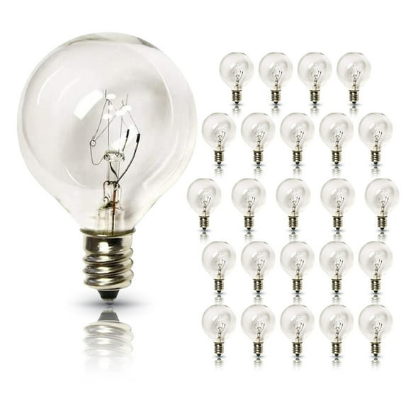 Replacement Bulbs for Outdoor String Lights, 10-Watt, G40 Globe Shape, Candelabra or E12 Base, Indoor/Outdoor, 2700K Color Temperature, Clear Glass, Edison-Style, 25-Pack