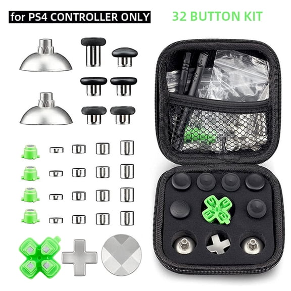 Replacement Bullet Buttons & Controller Thumbsticks Repair Kit Compatible with PlayStation PS4/PS5 Controller - Metal Adjustable Repair Kit-32PCS For PS4