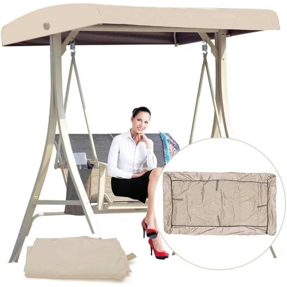 Replacement Canopy for Swing Seat 3 Seater Garden Hammock Cover, 210D Oxford Cloth Patio Swing Top Cover with 4 Reinforced Corner Pockets,191x120x18/23cm