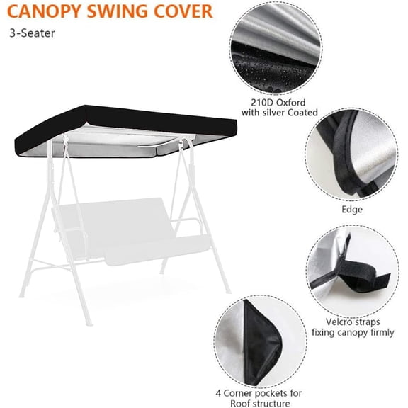Replacement Canopy for Swing Seat, Outdoor  Swing Canopy Replacement Top Cover, Waterproof Oxford Cloth Canopy Cover for 3-Seater Swing Chair, Red, 191x120x18/23cm