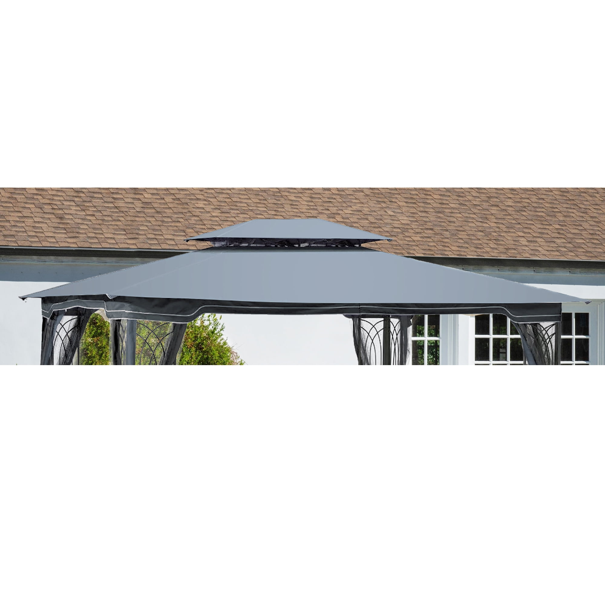 Replacement Canopy Top for 13x10 FT Double Roof Gazebos – UV-Protected, Water-Resistant & Easy-Install for Outdoor Garden Patio,Gray