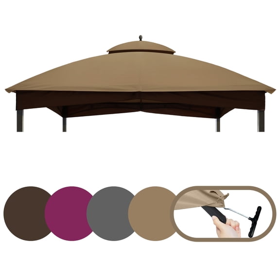 10x12 Replacement Canopy Top for Lowe's Allen Roth Gazebo, Double Tiered Waterproof Gazebo Cover Roof with T-Hook, Khaki