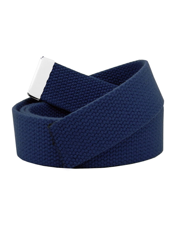 Replacement Canvas Web Belt 1.25 Military Width Silver Tip Small Navy