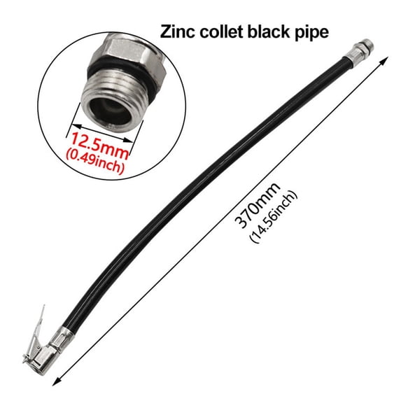 Replacement Car Auto Tire Tyre Inflator Pump Hose Adapter Pipe Tools Black 12.5Mm