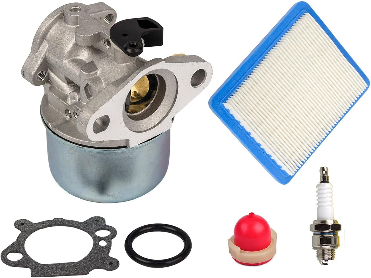 Replacement Carburetor Kit for Briggs & Stratton Engines, Suitable for Lawn Mower Parts, Includes Primer Bulb and Air Filter, High Quality Aftermarket Component, Pre-adjusted and