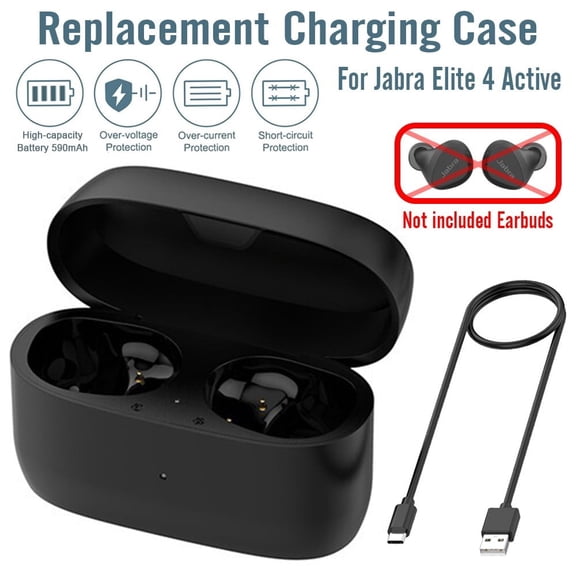 Replacement Charging Case for Jabra Elite 4 Active Earbuds, Built-in Battery Bluetooth Earphone Charger Box with USB C Cable (In-ear Headphones Not Included)
