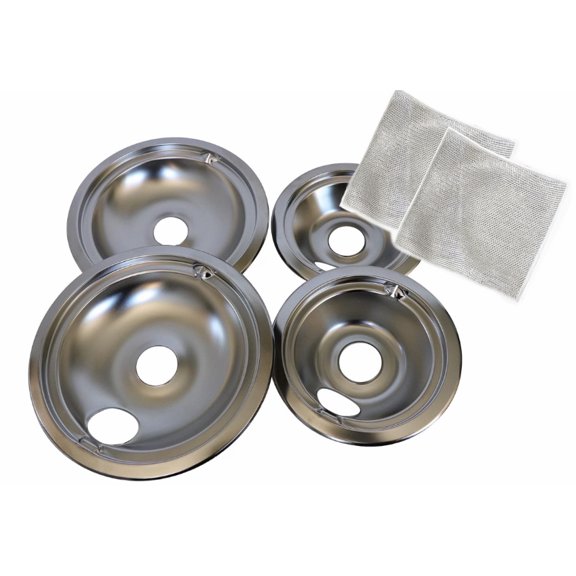 2025 New Drip Pans for GE/Hotpoint Electric Range, Premium Chrome Burner Plates & Stove Liners for Effortless Cooking & Kitchen Cleanup 4 Pack (6Inch + 8Inch)
