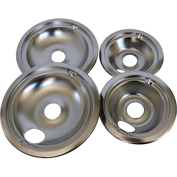 2025 New Drip Pans for GE/Hotpoint Electric Range, Premium Chrome Burner Plates & Stove Liners for Effortless Cooking & Kitchen Cleanup 4 Pack (6Inch + 8Inch)