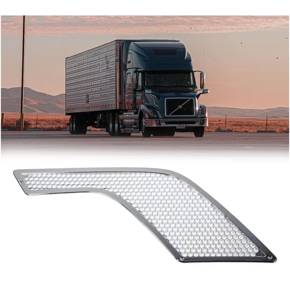 Replacement Chrome Finish Front Passenger Right Side Hood Air Intake Vent Grille Fits for VNL (2004-2017) Semi-Trucks - 20" X 5-1/2" X 3" Silver