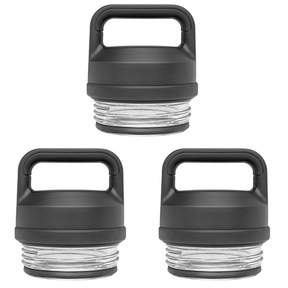 Replacement Chug Cap for Water Bottles, Universal Fit for 18oz, 26oz, 36oz, 64oz Bottles, Leak Proof Lid with One Hand Operation, Insulated Lid Accessory (Black) 3PCS