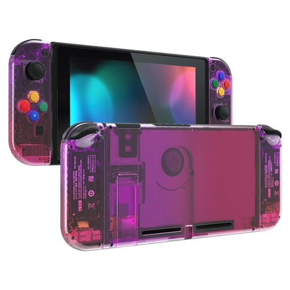 Replacement Clear Atomic Purple Rose Red Backplate Housing w/ Colorful Buttons for Nintendo Switch
